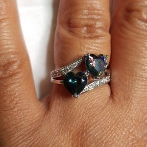 Sterling silver and zirconia hearts ring 6